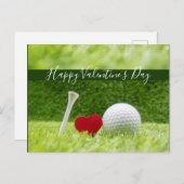 ラブとゴルフボールを持つハッピーバレンタインのゴルファー ポストカード (正面/裏面)