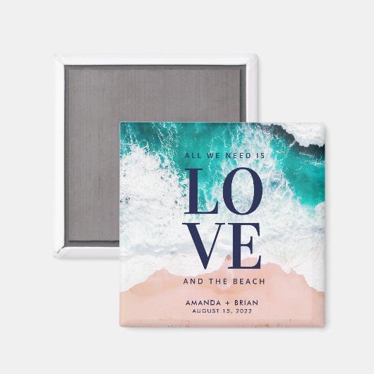 ラブとビーチ沿岸結婚式の引き出物 マグネット (正面/裏面)