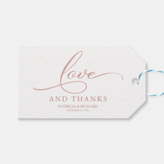ラブと感謝していバラゴールドフォイル結婚式の引き出物ラベル ギフトタグ (正面(横))