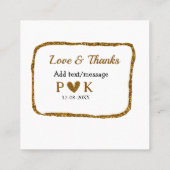 ラブと感謝を込めた新郎新婦の名前 ゴールド ブラック ウェディング スクエア名刺 (裏面)