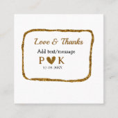 ラブと感謝を込めた新郎新婦の名前 ゴールド ブラック ウェディング スクエア名刺 (正面)