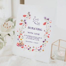 ラブに満ちたボヘミアンワイルドフラワーのブライダルシャワー 台座サイン