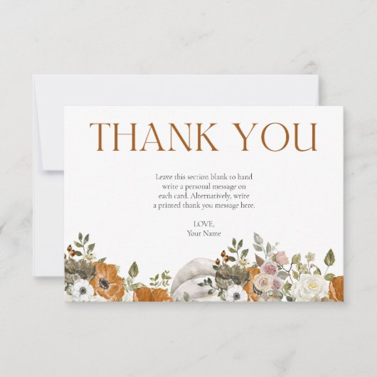 ラブに落ちる ボヘミア オレンジ フラワーブライダルシャワー サンキューカード (正面)