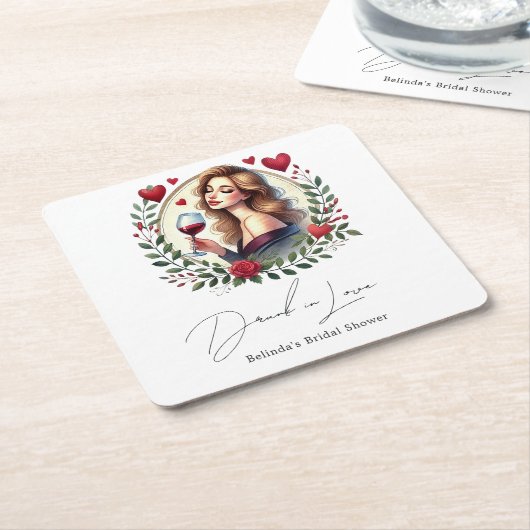 ラブに酔いしれたエレガントなウェディングシャワーのコ스터 スクエアペーパーコースター (アングル)