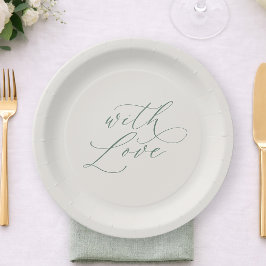 ラブの刻印が可愛いサージグリーンの結婚式用プレート ペーパープレート