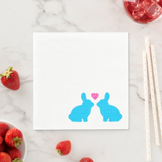 ラブの青とピンクのウサギ スタンダードランチョンナプキン (インサイチュ)