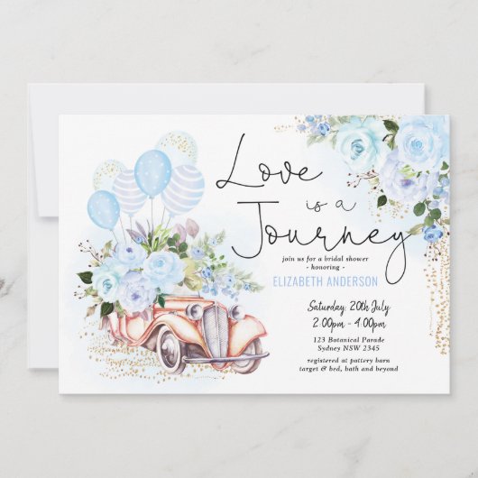 ラブは旅の旅の冒険ブライダルシャワー 招待状 (正面)