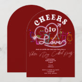 ラブへの乾杯 レッド レトロ カクテル バレンタインデー 招待状 (正面/裏面)