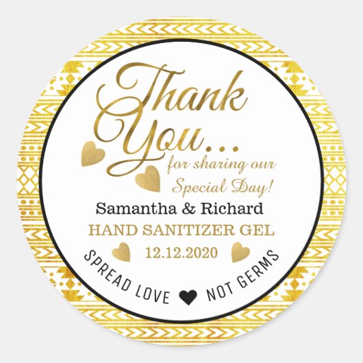 ラブを広げて ゴールド アステカ トライバル パターン ありがとう ラウンドシール (正面)