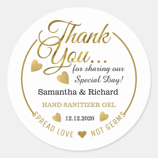 ラブを広げて ハンドサニタイザー ゴールド サンクス ギフト ラウンドシール (正面)