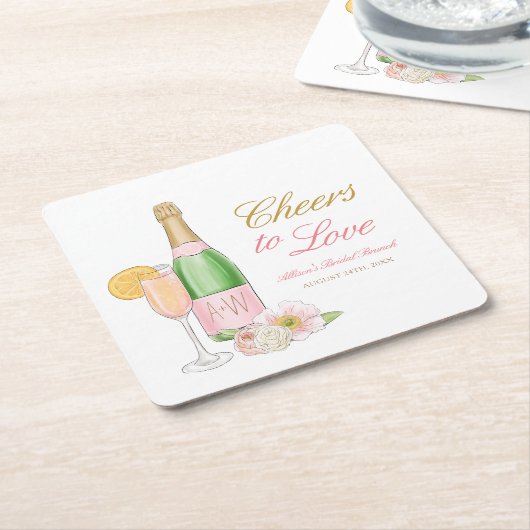 ラブを祝う ブライダル ブランシュとバブルリー スクエアペーパーコースター (アングル)
