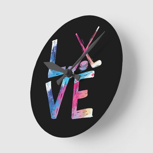 ラブアイスホッケーガールズホッケーギフトウィメンズアイスフック ラウンド壁時計 (傾斜)