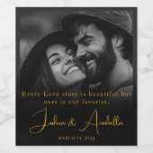 ラブアイハッピーカップルカスタムフォトブラック&金ゴールド ワインラベル (シングルラベル)