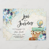 ラブアジャーニーブルーフローラトラベルブライダルシャワー 招待状 (正面/裏面)