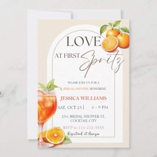 ラブアットファーストスピリッツアペロルカクテルブライダルシャワー 招待状 (正面)