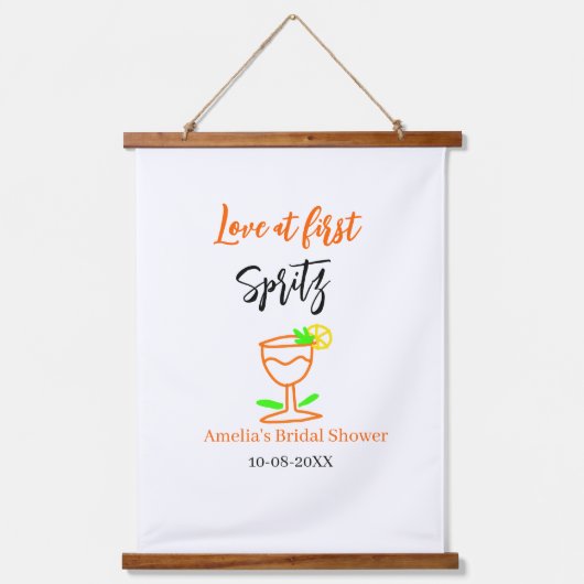 ラブアットファーストスピリッツオレンジのブラックブライダルシャワーgl 吊り下げ型タペストリー (正面)