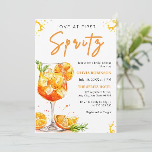 ラブアットファーストスピリッツカクテルオレンジブライダルシャワー 招待状 (スタンド正面)