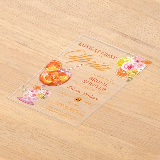 ラブアットファーストスピリッツフローラカクテルブライダルシャワー アクリル招待状 (レイダウン)
