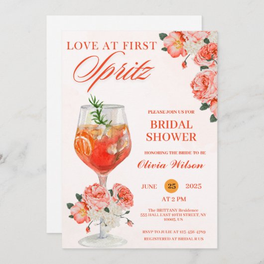 ラブアットファーストスピリッツフローラカクテルブライダルシャワー 招待状 (正面/裏面)