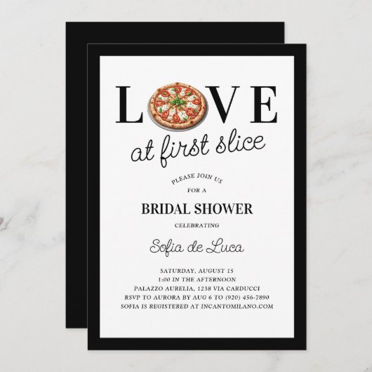 ラブアットファーストスライスピザイタリアンブライダルシャワー 招待状 (正面/裏面)