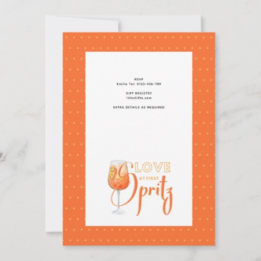ラブアットファーストSPRITZオレンモダンジブライダルシャワー 招待状 (裏面)