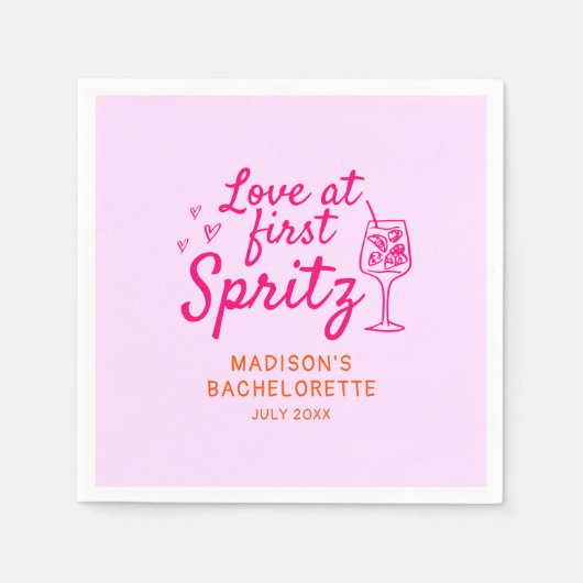 ラブアットファーストSpritzピンクオレンジバチェロレッテ スタンダードカクテルナプキン (正面)