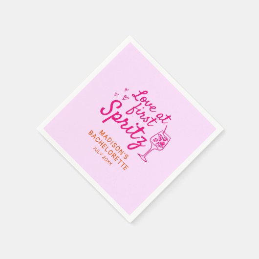 ラブアットファーストSpritzピンクオレンジバチェロレッテ スタンダードカクテルナプキン (角)