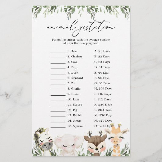 ラブアニマルベビーシャワー動物の妊娠ゲーム (正面)