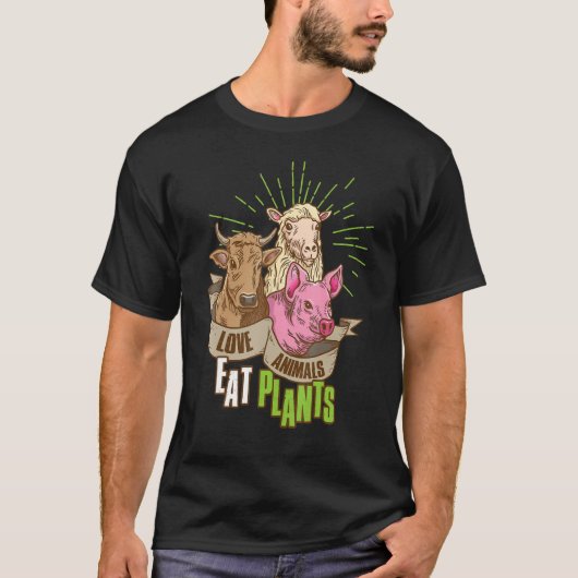 ラブアニマル食べツ植物ビーガン Tシャツ (正面)