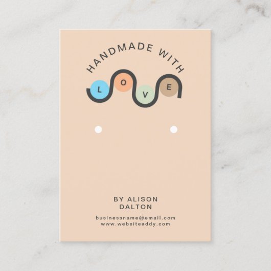 ラブアパーソナライズされたイヤリング付き手作りジュエリー 名刺 (正面)