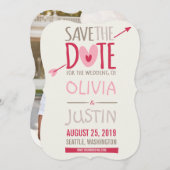 ラブアローとハートお洒落写真日付の保存 セーブザデート (正面/裏面)