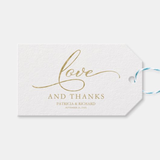 ラブアンドゴールド感謝していフォイル結婚式の引き出物ラベル ギフトタグ (正面(横))
