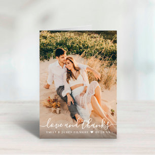 ラブアンドサンクス手書きスクリプト結婚写真 サンキューカード