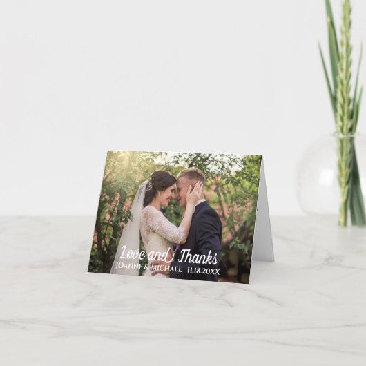 ラブアンドサンクス手書きスクリプト結婚式写真 サンキューカード (正面)
