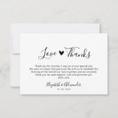 ラブアンドサンクス ハートカリグラフィー スクリプト ウェディング サンキューカード (正面)