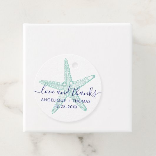 ラブアンドスタ感謝していーフィックティール（緑がかった色）ビーチ結婚式 フェイバータグ (インサイチュ)