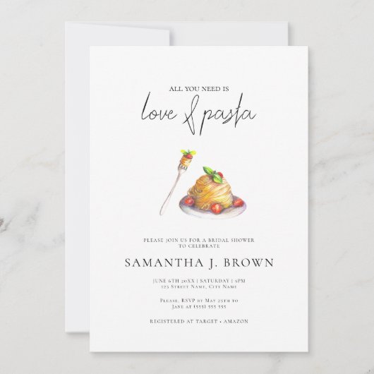 ラブアンドパスタ水彩イタリアンブライダルシャワー 招待状 (正面)