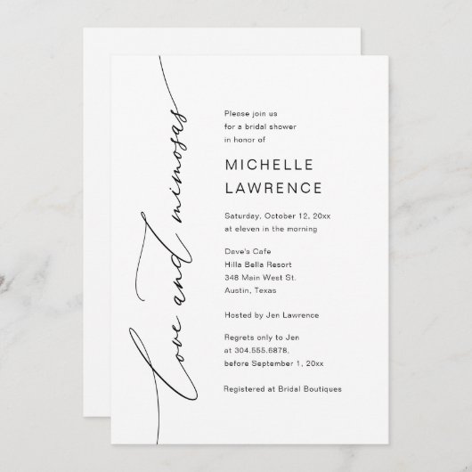 ラブアンドミモサス、ブライダルシャワーパーティーお祝い 招待状 (正面/裏面)