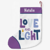 ラブアンドライトハヌカーハヌカー(ユダヤ教の祭り)パーソナライズされた名 スモールクリスマスストッキング (裏面)