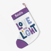 ラブアンドライトハヌカーハヌカー（ユダヤ教の祭り）パーソナライズされた名 スモールクリスマスストッキング (裏面 (吊り時))