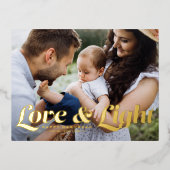 ラブアンドライトレトロタイポグラフィフォトハヌカー 箔シーズンポストカード (正面)