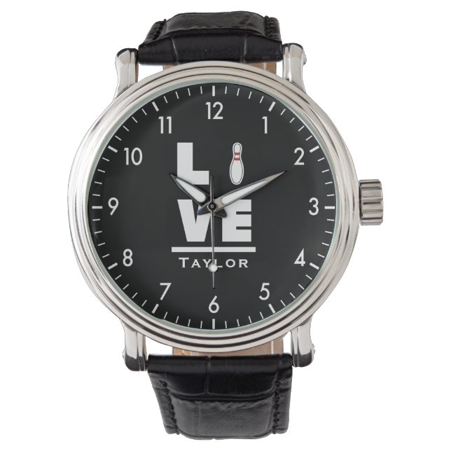 ラブアンドライブテンピンボーリングボウリングをする人、 クリケットの投手スポーツファン 腕時計 (正面)