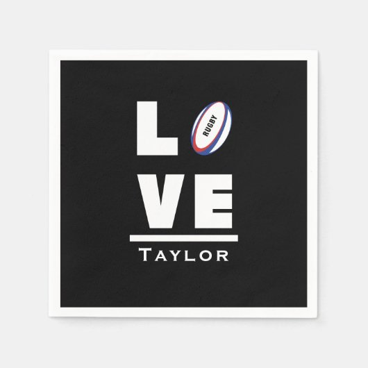 ラブアンドライブラグビースポーツファン名前をカスタムする スタンダードカクテルナプキン (正面)