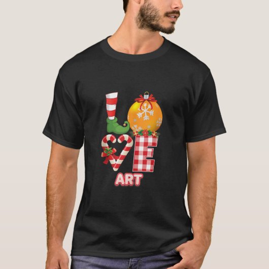 ラブアートサンタ小妖精や小人醜いセーター先生 Tシャツ (正面)