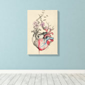 ラブアートサーレアル解剖学的ハート花ヴィンテージ キャンバスプリント (インサイチュ (ウッドフロア))