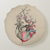 ラブアートサーレアル解剖学的ハート花ヴィンテージ ラウンドクッション (裏面)