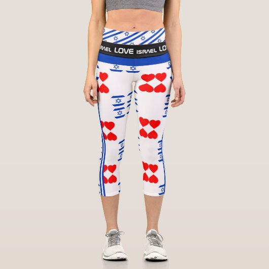 ラブイスラエル&イスラエル国旗のハートファッション/フィットネス カプリレギンス (正面)