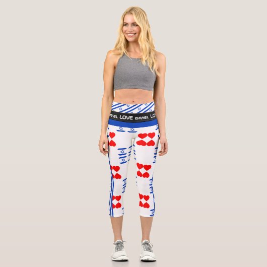ラブイスラエル&イスラエル国旗のハートファッション/フィットネス カプリレギンス (正面)