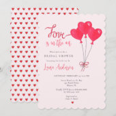 ラブイズインザエア ピンク＆レッド ブライダルシャワー 招待状 (正面/裏面)