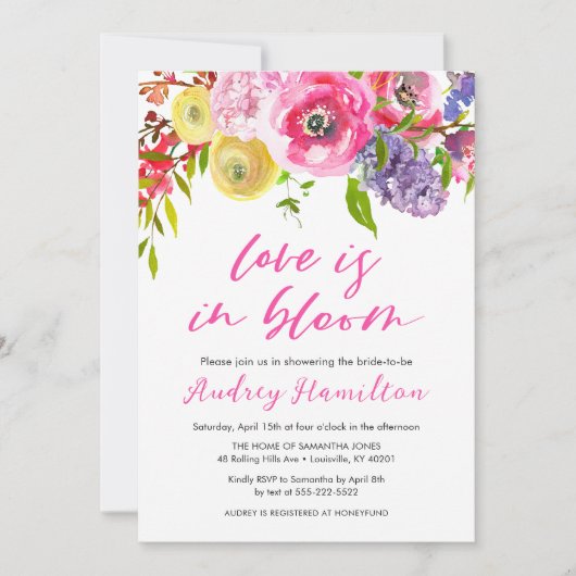 ラブイズイン開花はっきりしたフローラブライダルシャワー 招待状 (正面)
